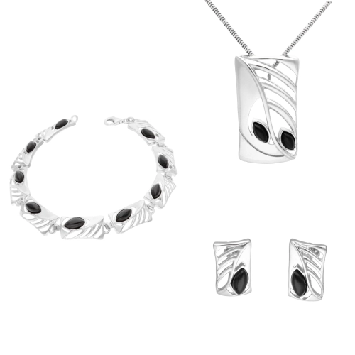 Komplet z onyksami prostokąty srebro