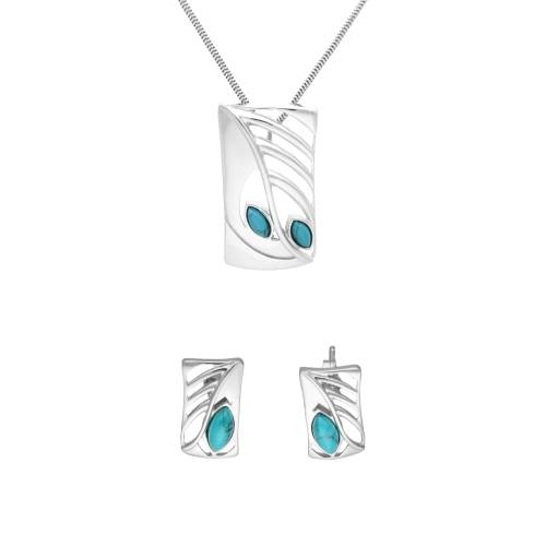 Komplet z turkusami prostokąty srebro