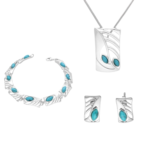 Komplet z turkusem prostokąty srebro