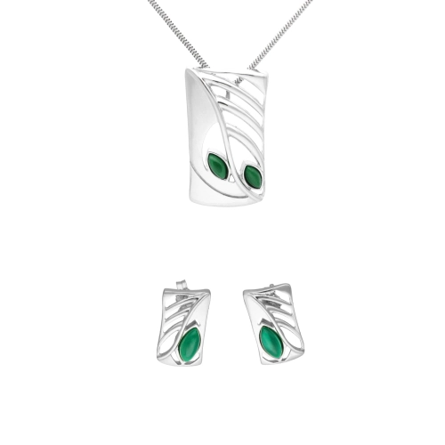 Komplet z malachitem prostokąty srebro