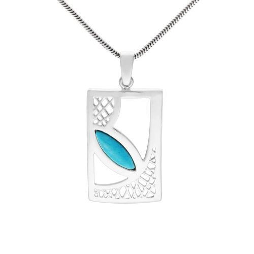Wisior z turkusem prostokąt srebro