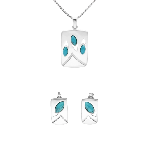 Komplet z turkusem prostokąt srebro