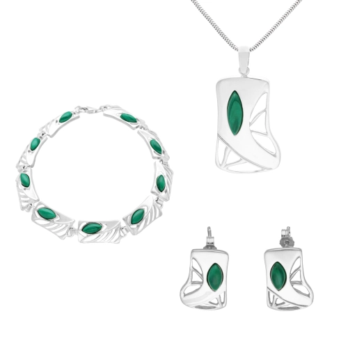 Komplet z malachitem srebro