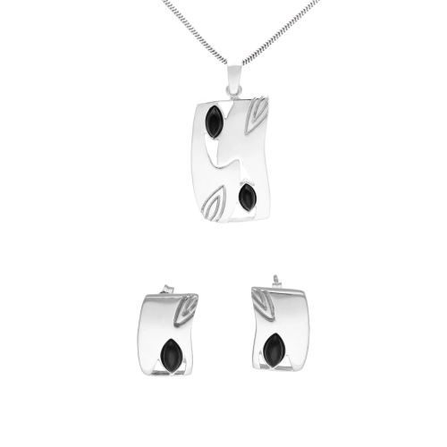 Komplet z onyksem prostokąt srebro