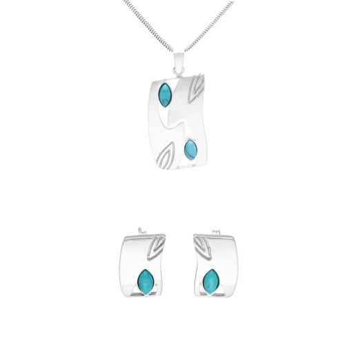 Komplet z turkusem prostokąt srebro