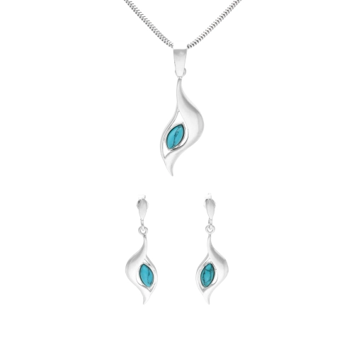Komplet z turkusem łezka srebro