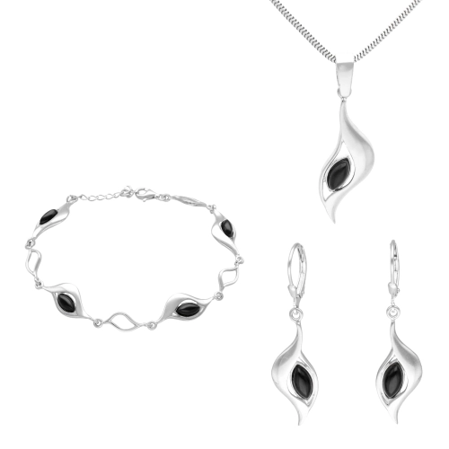 Komplet z onyksami łezki srebro