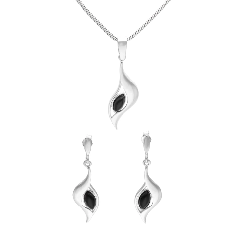 Komplet z onyksem łezki srebro