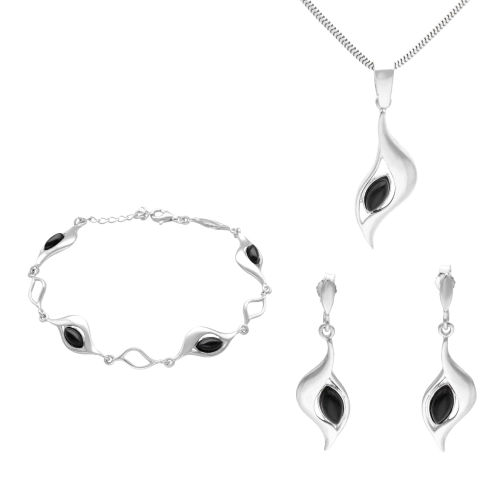 Komplet z onyksem łezki srebro