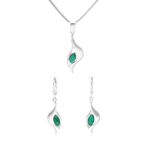 Komplet z malachitem łezki srebro