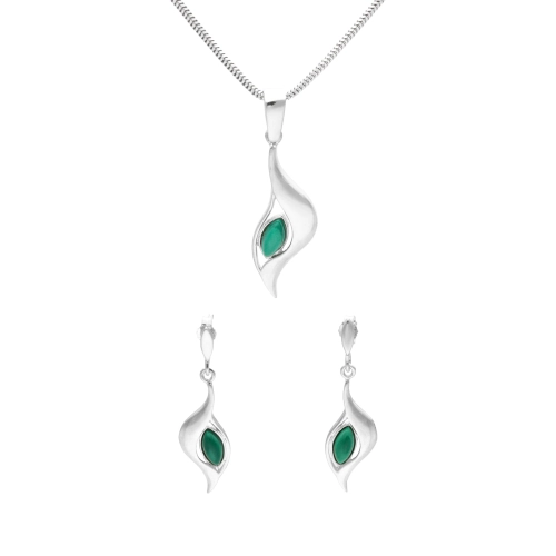 Komplet z malachitem łezki srebro