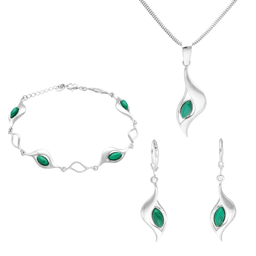 Komplet z malachitem łezki srebro