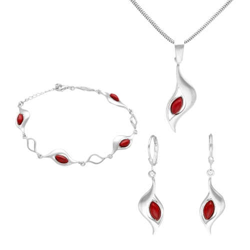 Komplet z koralem łezka srebro