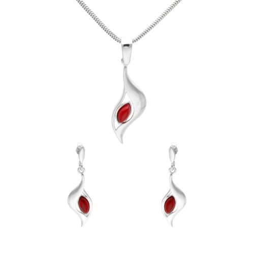 Komplet z koralem łezka srebro