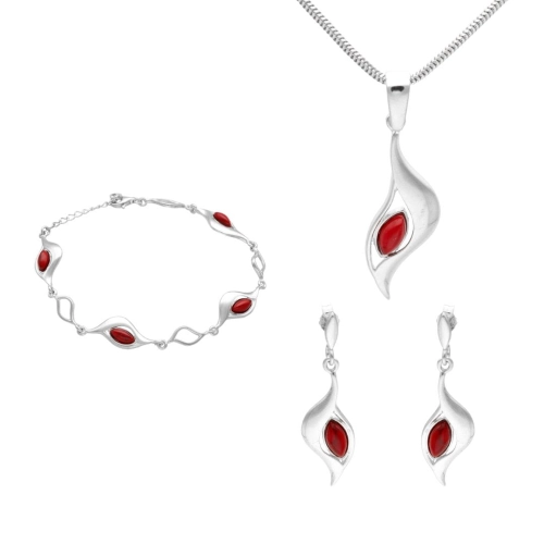 Komplet z koralem łezki srebro