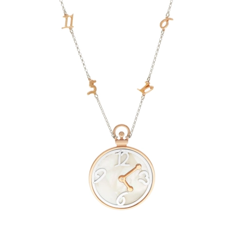  Naszyjnik zegar z masą perłową rose gold srebro