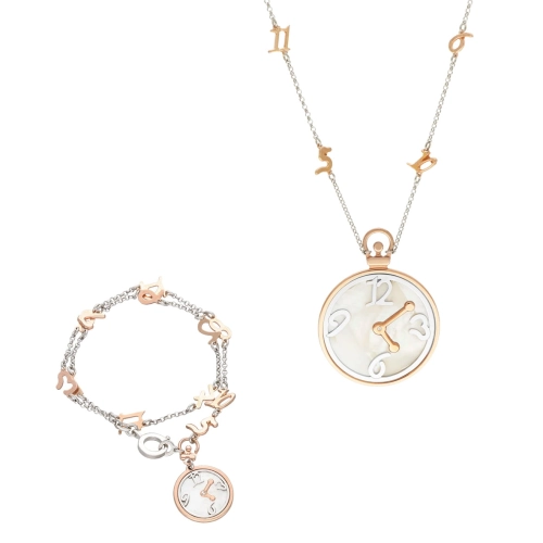 Komplet zegar z masą perłową rose gold srebro
