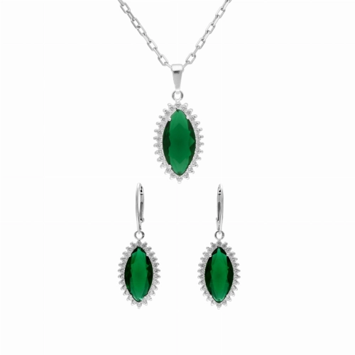 Komplet markiz ze szmaragdową cyrkonią srebro