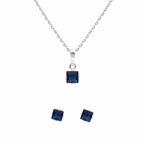 Komplet z szafirowymi cyrkoniami kwadrat srebro