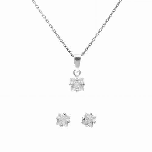 Komplet z białymi cyrkoniami kwadrat srebro