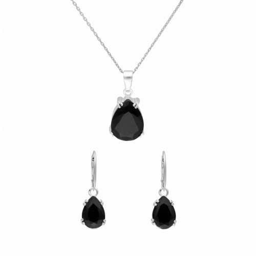 Komplet z czarnymi cyrkoniami łezki srebro