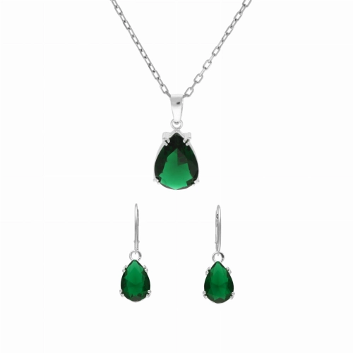 Komplet ze szmaragdowymi cyrkoniami srebro