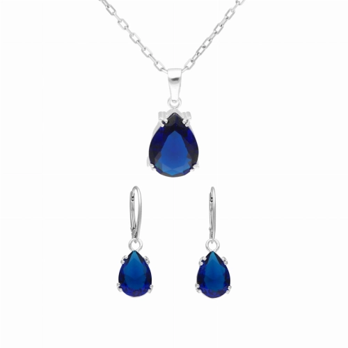 Komplet z szafirowymi cyrkoniami łezki srebro
