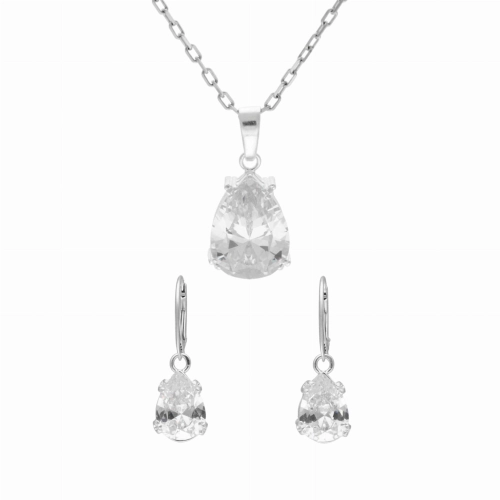 Komplet z białymi cyrkoniami łezki srebro