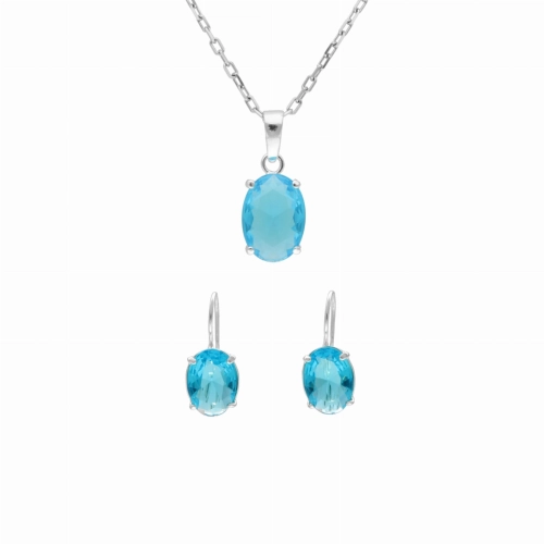 Komplet z błękitnymi cyrkoniami owalny