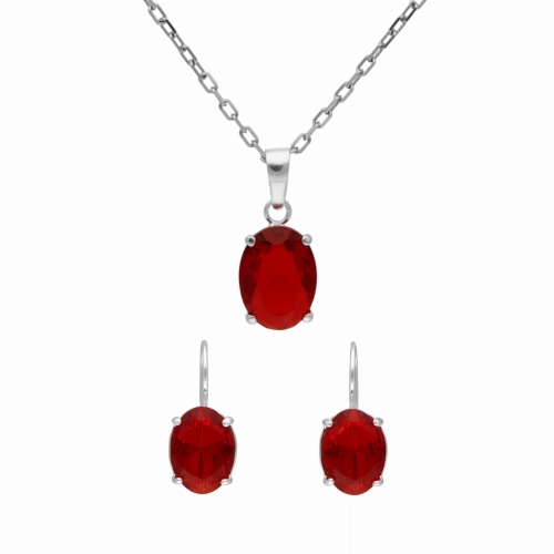 Komplet z rubinowymi cyrkoniami owalny srebro