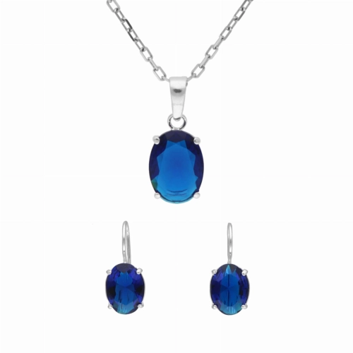 Komplet z szafirowymi cyrkoniami