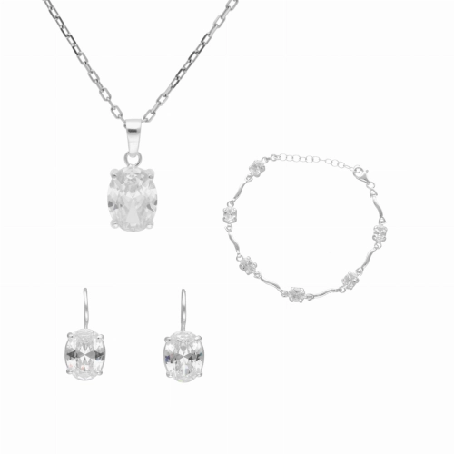 Komplet z białymi cyrkoniami owalny srebro