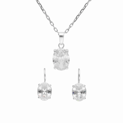 Komplet z białymi cyrkoniami owalny srebro