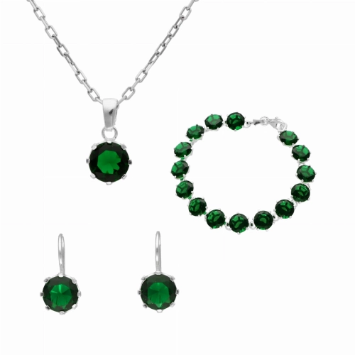 Komplet ze szmaragdowymi cyrkoniami srebro