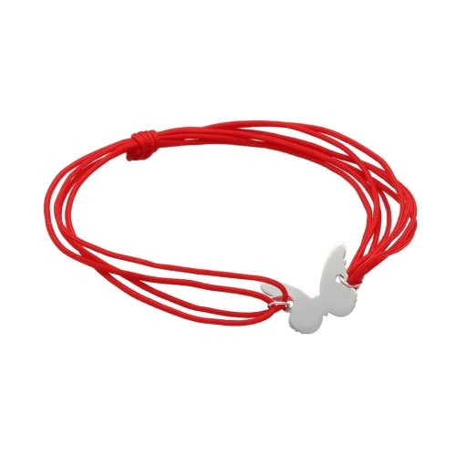 Bransoletka sznurkowa motyl czerwona srebro