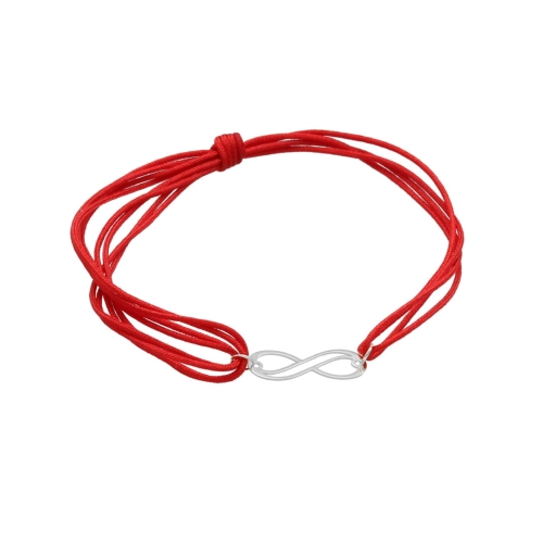 Bransoletka sznurkowa nieskończoność czerwona srebro