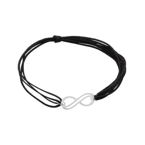 Bransoletka sznurkowa nieskończoność czarna srebro