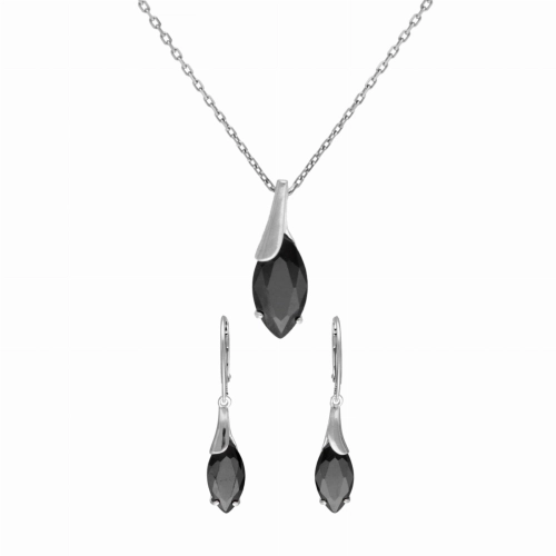 Komplet z czarnymi cyrkoniami łezka srebro