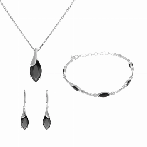 Komplet z czarnymi cyrkoniami łezka srebro