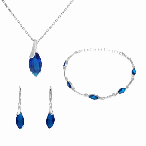 Komplet z szafirowymi cyrkoniami łezka srebro