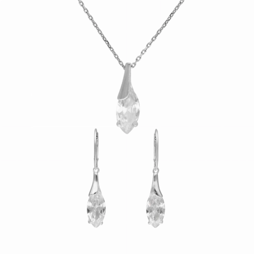 Komplet z białymi cyrkoniami łezka srebro