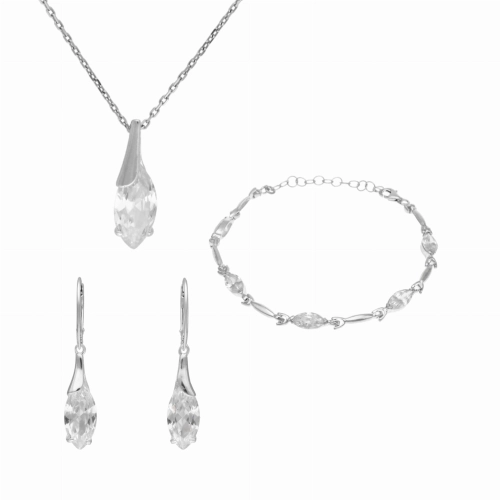 Komplet z białymi cyrkoniami łezka srebro