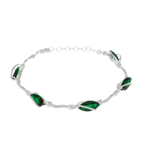 Bransoletka ze szmaragdowymi cyrkoniami łezki srebro