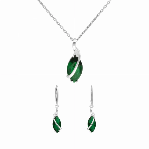 Komplet ze szmaragdowymi cyrkoniami łezki srebro