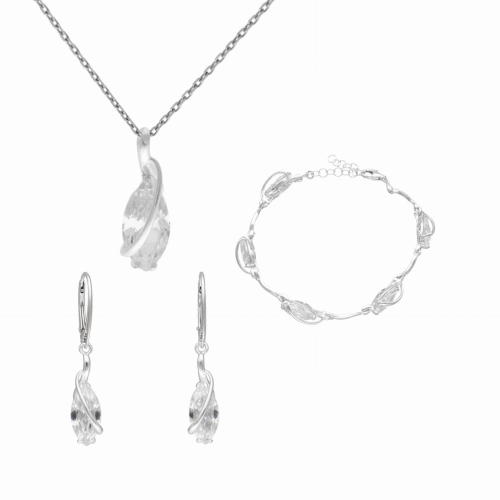 Komplet z białymi cyrkoniami łezki srebro