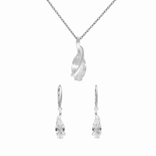 Komplet z białymi cyrkoniami łezki srebro