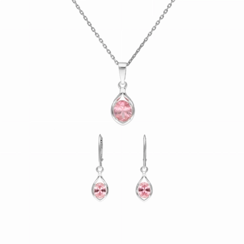 Komplet z różowymi cyrkoniami srebro