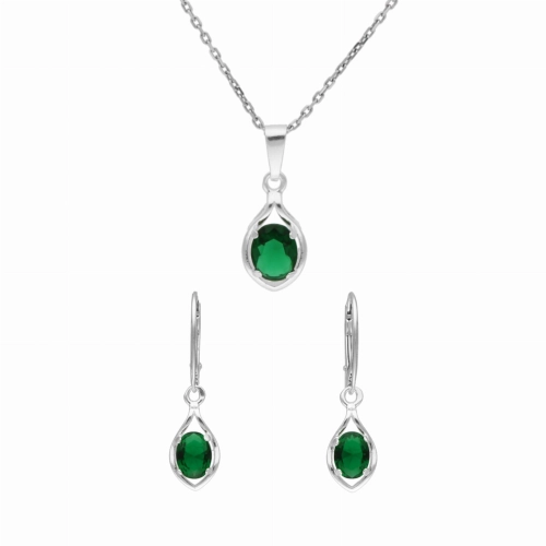 Komplet ze szmaragdowymi cyrkoniami srebro