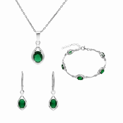 Komplet ze szmaragdowymi cyrkoniami srebro