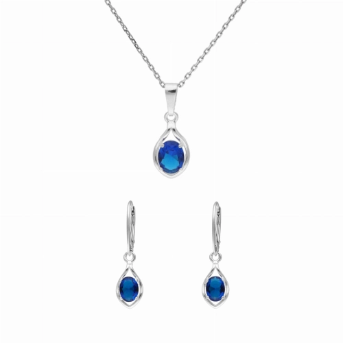 Komplet z szafirowymi cyrkoniami srebro